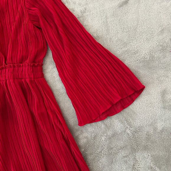 Zara Red Midi Maxi Pleated Bell Sleeve Dress Women's SMALL - Picture 3 of 8